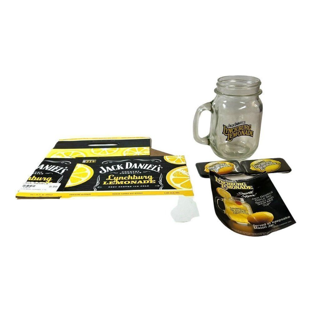 Vtg Jack Daniels Lot Lynchburg Lemonade Gift Set 1 Mason Jar Mug 2 Pens And More